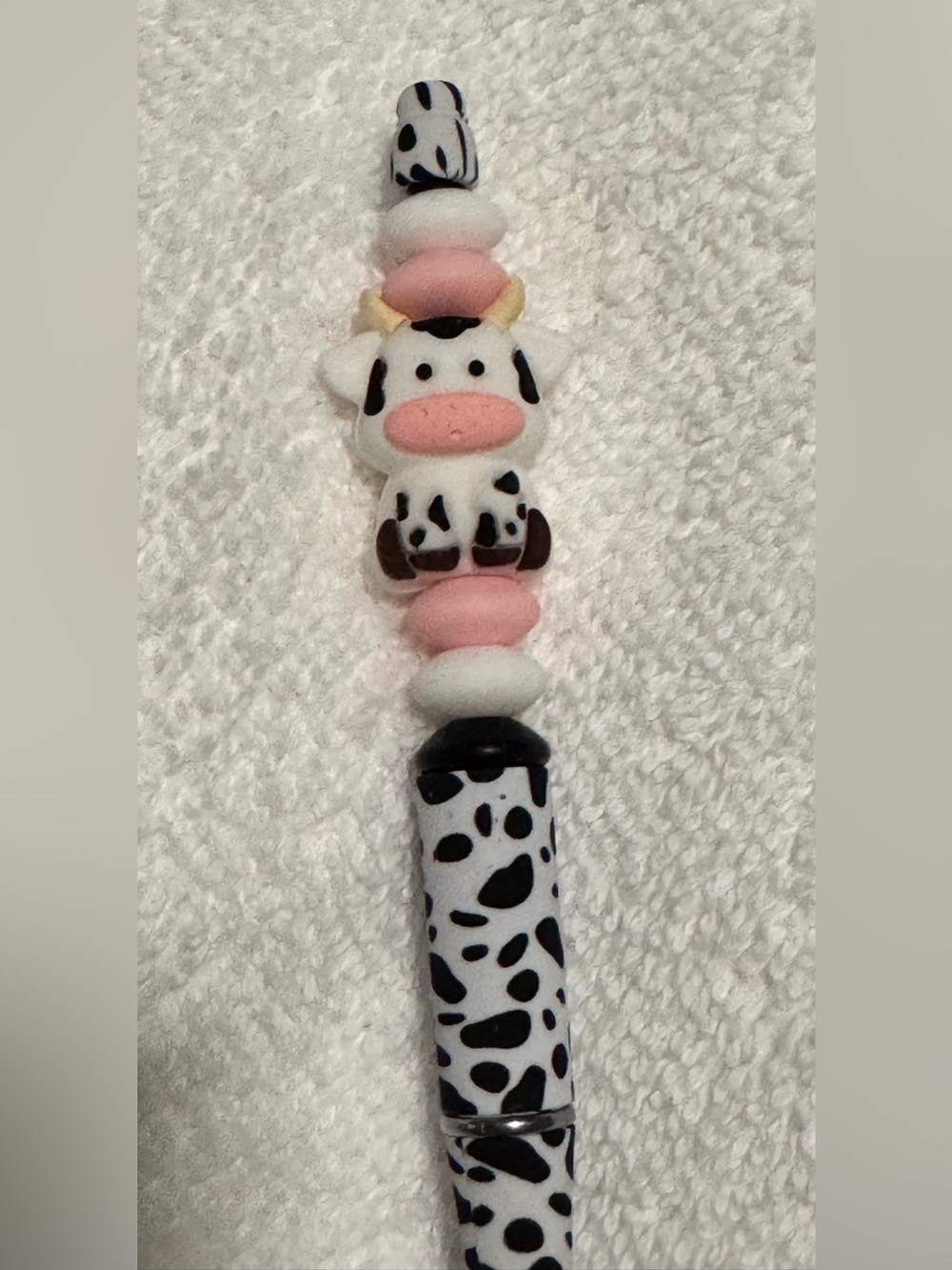 Cow Refillable Beaded Pen Black White Pink